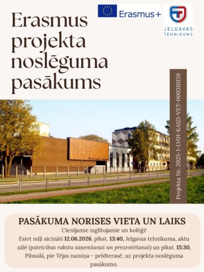 Erasmus projekta noslēguma pasākums 2026